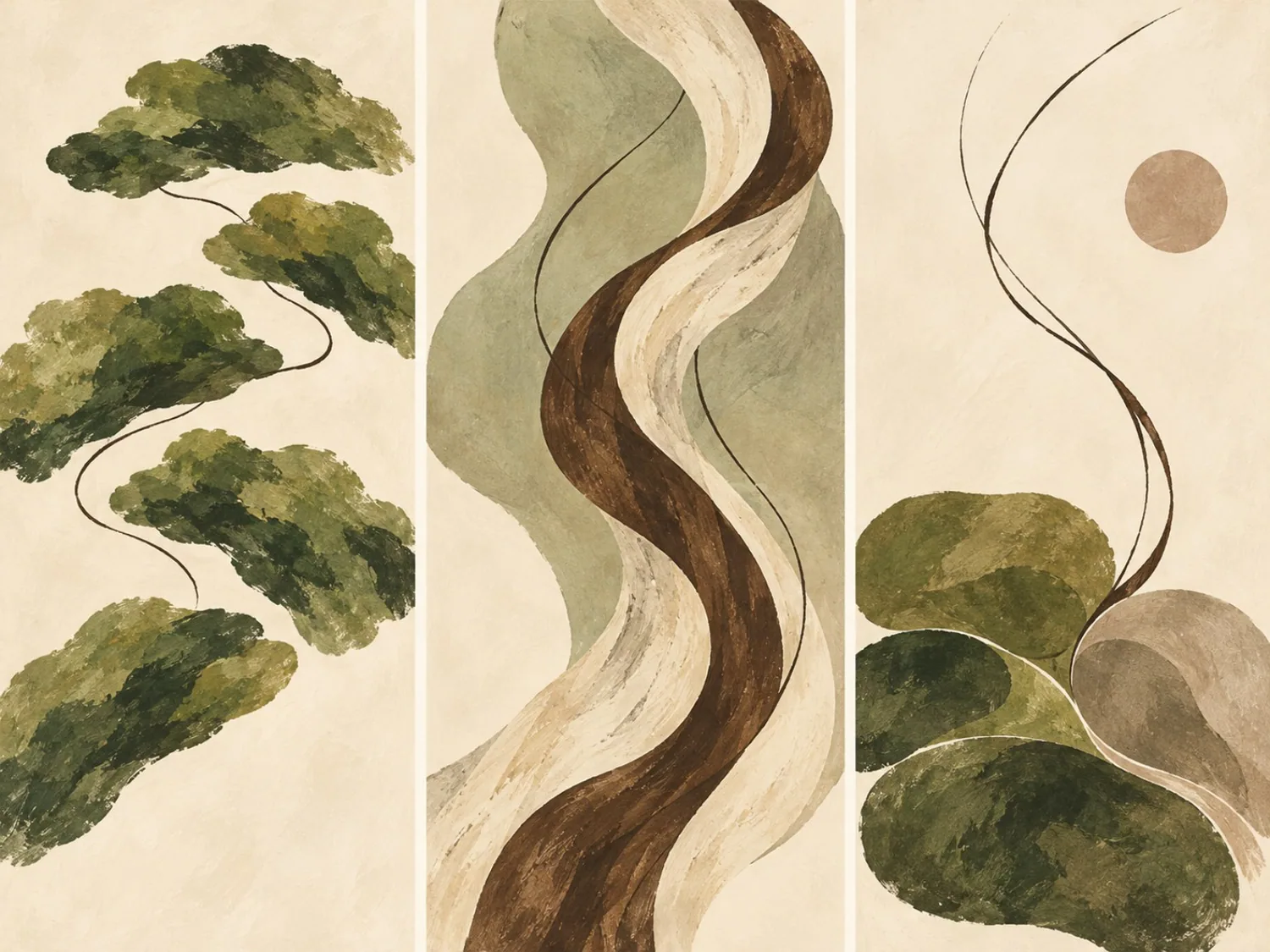 Botanical Rhythm — Triptych — Full view of the artwork
