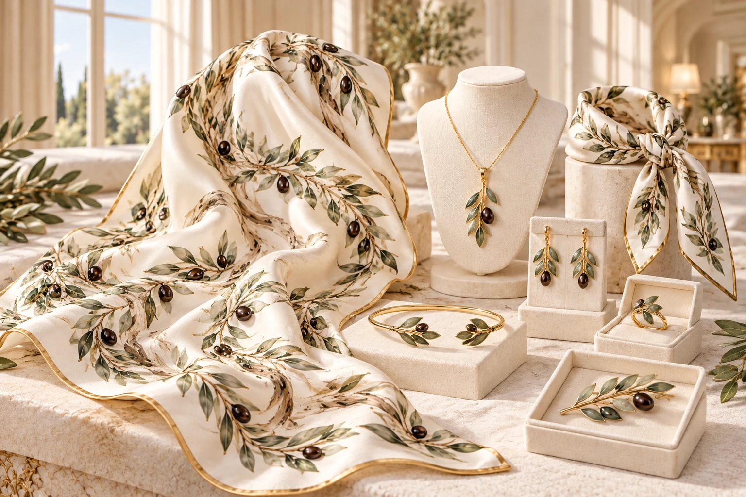Scarf and jewelry