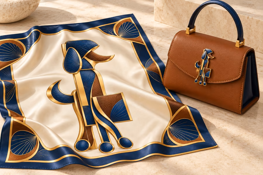 Silk Scarf and Handbag — A Motif to Wear — Digital visual concept