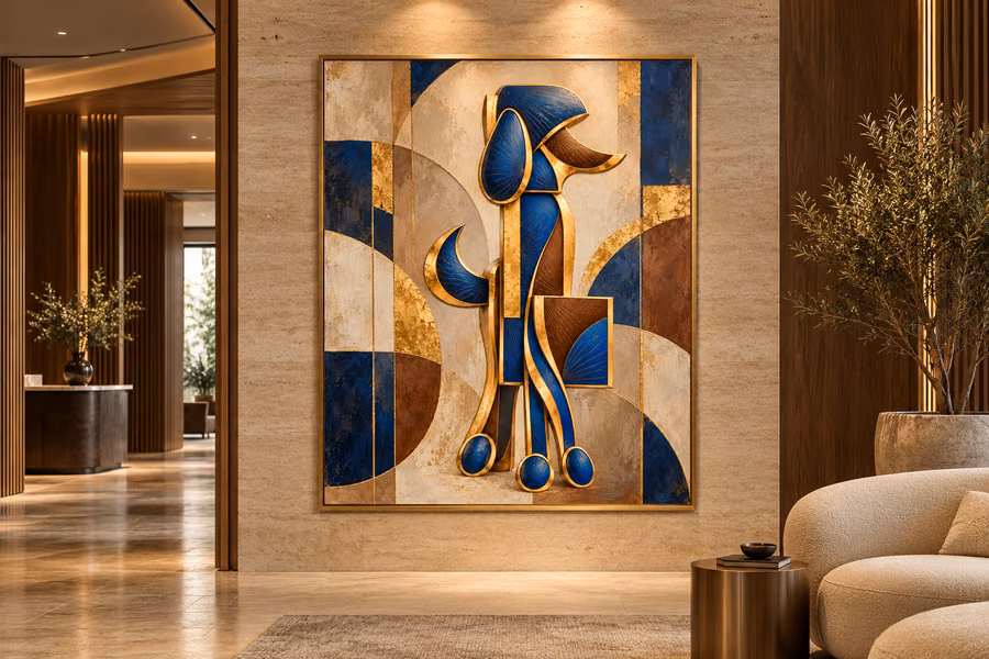 Relief-Inspired Wall Art in a Hotel Lobby — Digital visual concept