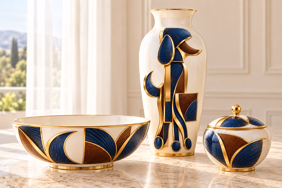 Porcelain Collection — Vase, Bowl and Bonbon Jar — Digital visual concept