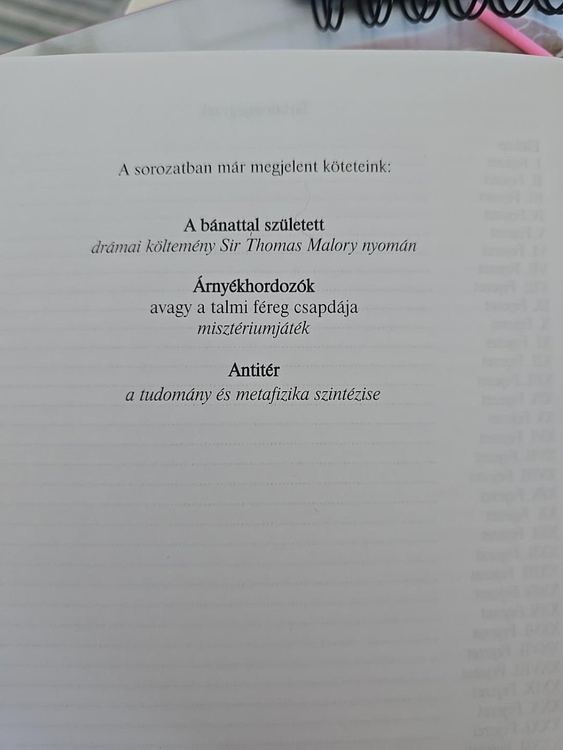 Printed list of published titles, including Antitér